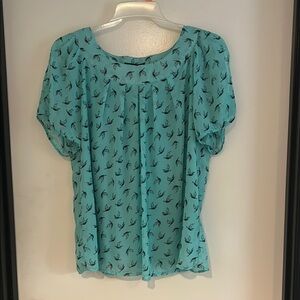 Sara Michelle Blue Flutter Sleeve Blouse with Pleated Design